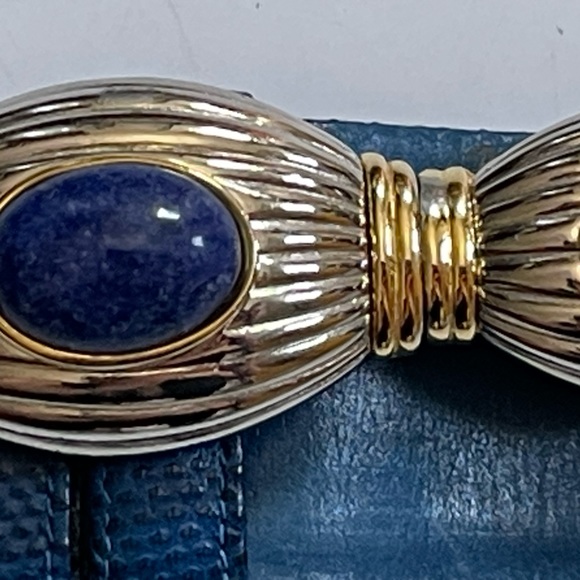 Vintage Judith Leiber Blue Stone, Gold and Blue Snake Skin Art Deco Belt - Picture 6 of 6